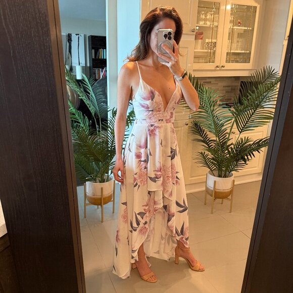 White Floral High-Low Dress, Honey, US S - Picture 2 of 7